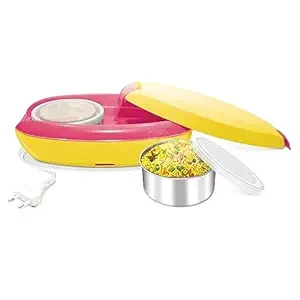 MILTON Euroline Slimtron Electric Tiffin (2 Stainless Steel Containers, 260 ml Each), Yellow | BPA Free | Food Grade | Power Saver | Reheat Food in 30 Mins | Shock Proof | Auto Cut Off