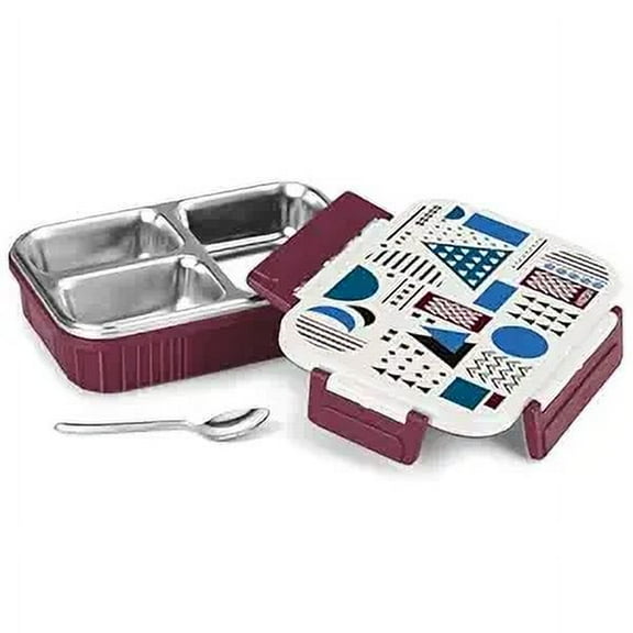 MILTON Fun Feast 3 Inner Stainless Steel Tiffin Box, 700 ml, Maroon | 3 compartments | PU Insulated | BPA Free | Easy to Carry | Easy to Clean