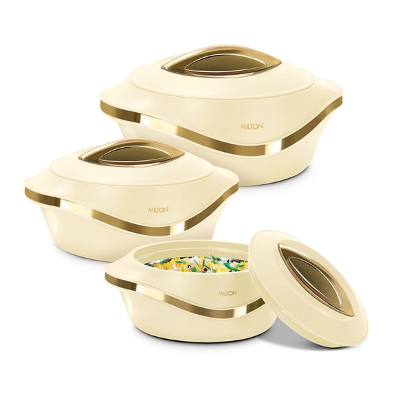MILTON Insulated Casserole Dish 3-Pc Set – 2.1/1.5/1 qt, Beige Gold