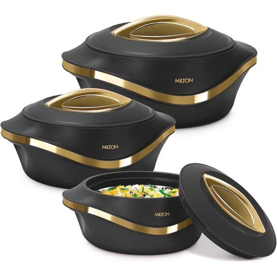 MILTON Insulated Casserole Dish 3-Pc Set – 2.1/1.5/1 qt, Black Gold