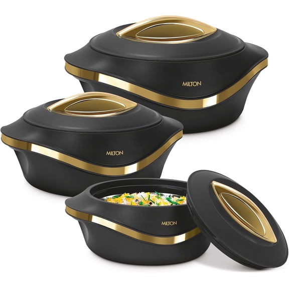 MILTON Insulated Casserole Dish 3-Pc Set – 2.1/1.5/1 qt, Black Gold