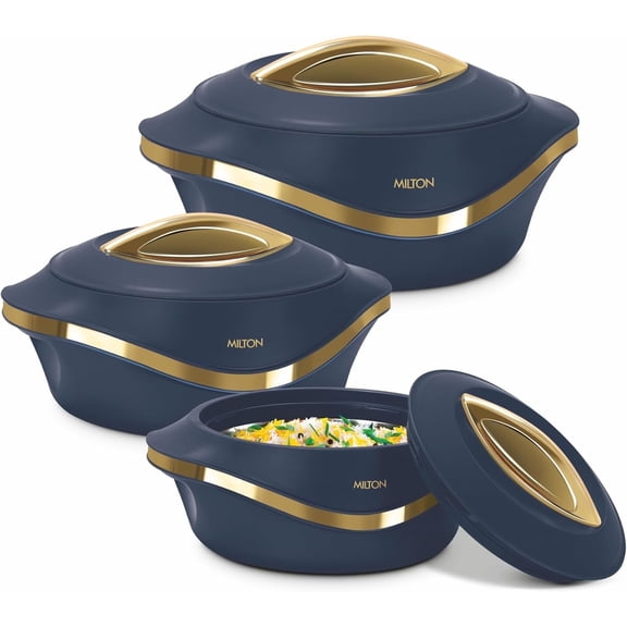 MILTON Insulated Casserole Dish 3-Pc Set – 2.1/1.5/1 qt, Blue Gold