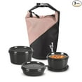 thumbnail image 1 of MILTON Micro Meal Lunch Box (3 Microwave Safe Inner Steel Containers,1 x 180 ml, 2 X 320 ml Each) with Insulated Fabric Jacket, Peach, 1 of 1
