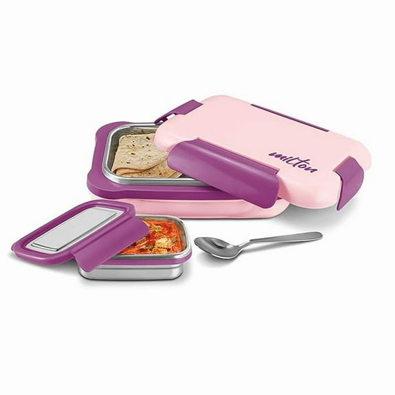 MILTON More Meal Large Steel Kids Lunch Box, Inner Stainless Steel Insulated Containers with Clip Lock Lid, 770ml & 175 ml,