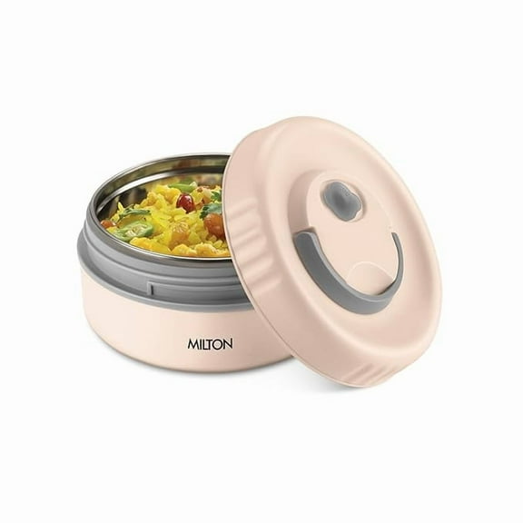 MILTON Snack Box Small I Inner Steel, PU Insulated 350 ml I Leak Proof with Air Vent I Lunch Box for Office Use, School I Beige