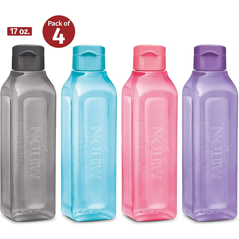 MILTON Sports Water Bottle Square Juice Box 4 Set 17 oz. Great for Juices  Milk Smoothies Plastic Wide-Mouth Reusable Leak Proof Drink Bottle/Carton