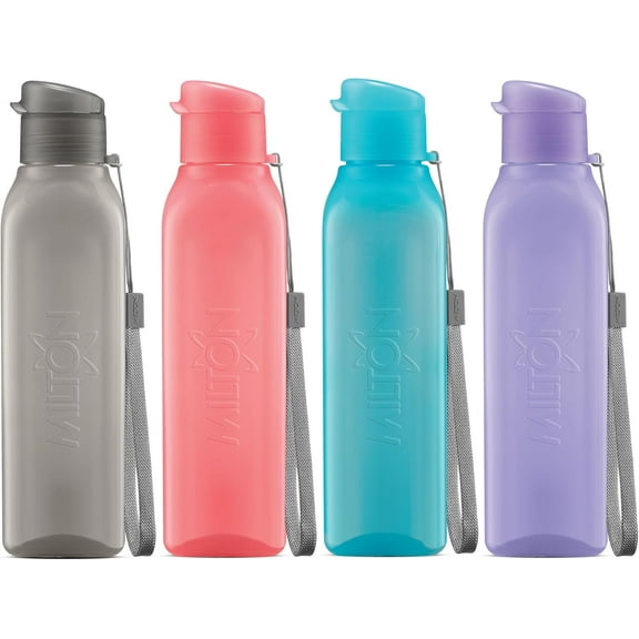 MILTON 17 oz Square Water Bottle Set 4 Pack Leakproof with Carry Strap Multicolor
