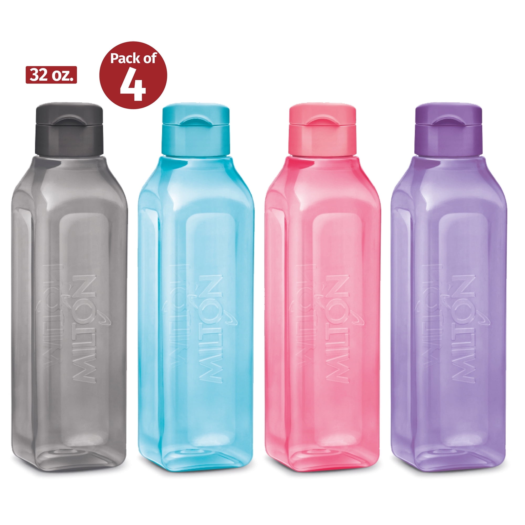 Lot De 4 Bouteilles D'eau Milton Pour Enfants Et Adultes - 2 Tailles (177 Ml Et 355 Ml), Couvercle Rabat étanche, Sans BPA