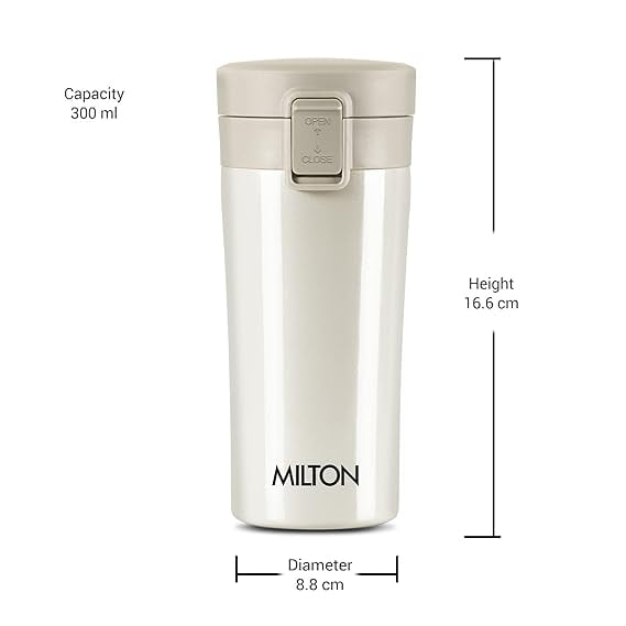 MILTON Thermosteel Vacuum Insulated Coffee Mug, 300 ml, Cream | Hot & Cold Flask | Leak Proof | Rust Proof | Thermos | Soup Flask | Juice Mug | Water Flask | Tea Mug | Easy Grip