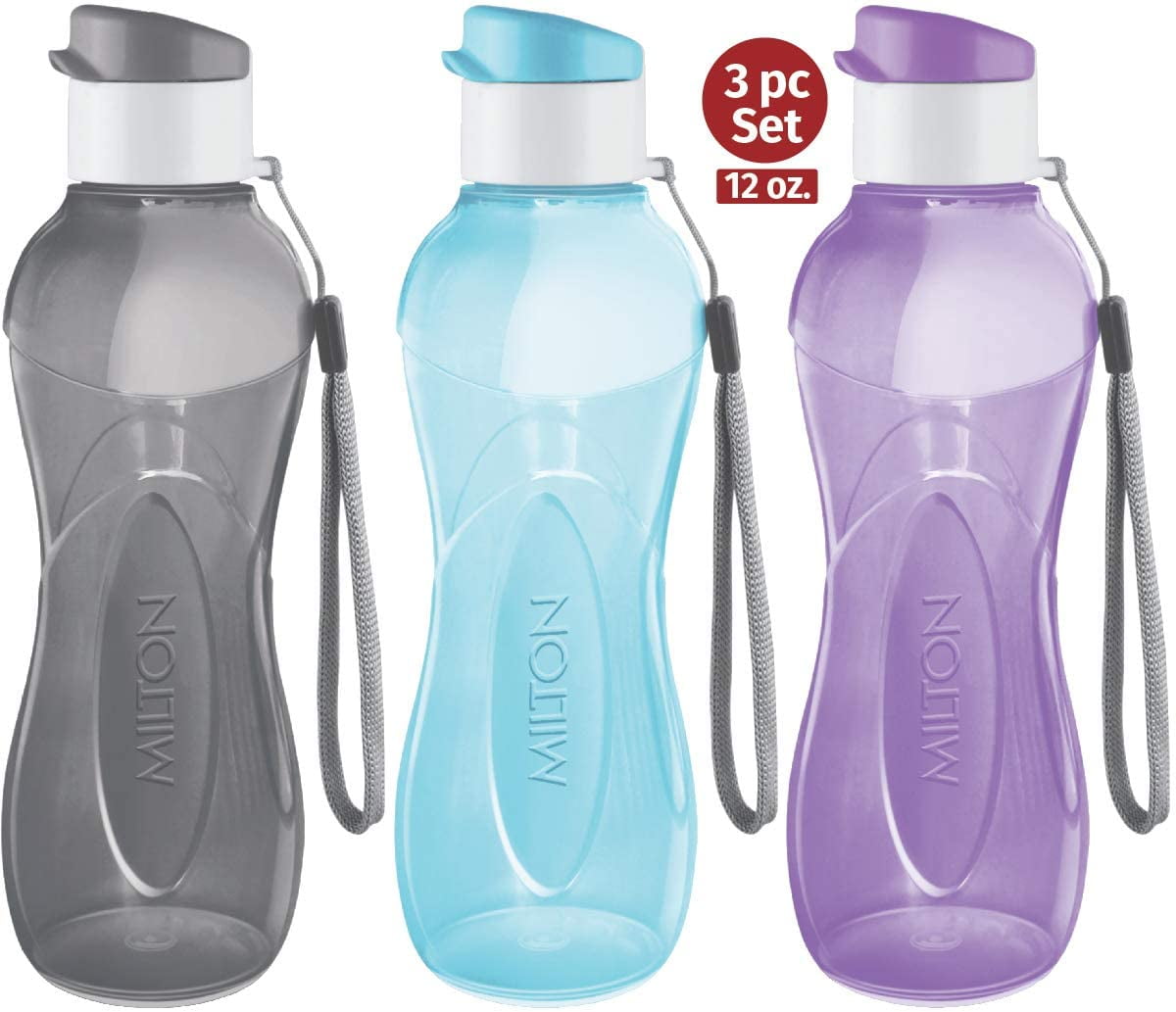 Milton Sports Water Bottle Kids Reusable Leakproof 25 oz 4-Pack Plastic Wide Mouth Large Big Drink Bottle BPA & Leak Free with Handle Strap Carrier