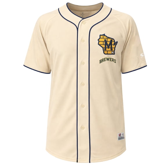 MLB Milwaukee Brewers Men's Cream Full Button Jersey