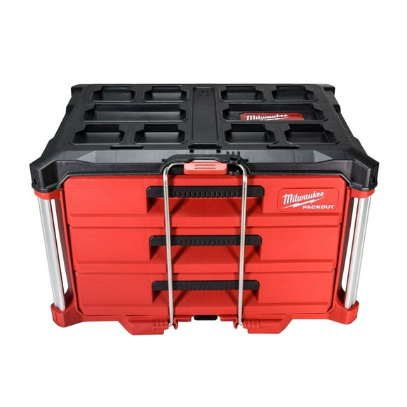 Milwaukee PACKOUT 3-Drawer Tool Box Modular Storage with Locking Security Bar & Quick-Adjust Dividers - Perfect for Jobsite, Garage, or Tactical Applications - 48-22-8443