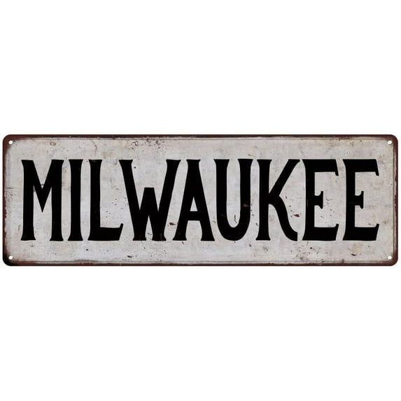 MILWAUKEE Vintage Look Rustic Metal 8x24 Sign City State 108240041242
