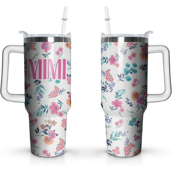 MIMI Gifts from Grandkids - MIMI Tumbler, MIMI Mug, MIMIs Cup - MIMI Coffee Mugs - Great Presents for Nanna, Nanny from Granddaughter for Birthday, Mothers Day -40 oz tumbler with handle Straw Lid