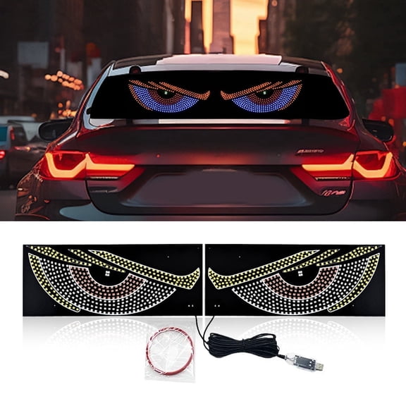 MIMIRGB Dynamic Devil's Eye LED Car Sticker Screen, 13.8" x 4.72" USB Powered Truck Windshield Light with 10 Flashing Modes and One-Key Control, Slim Decor for Auto Rear Window and Party Room
