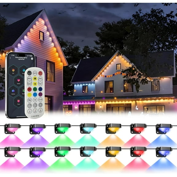 Permanent Outdoor Lights, 50ft RGBIC Outdoor Lights with 30 LED Lights White & Colorful, App & Remote Control, IP67 Waterproof Christmas Lights for House, Patio, Outdoor Decor, Black