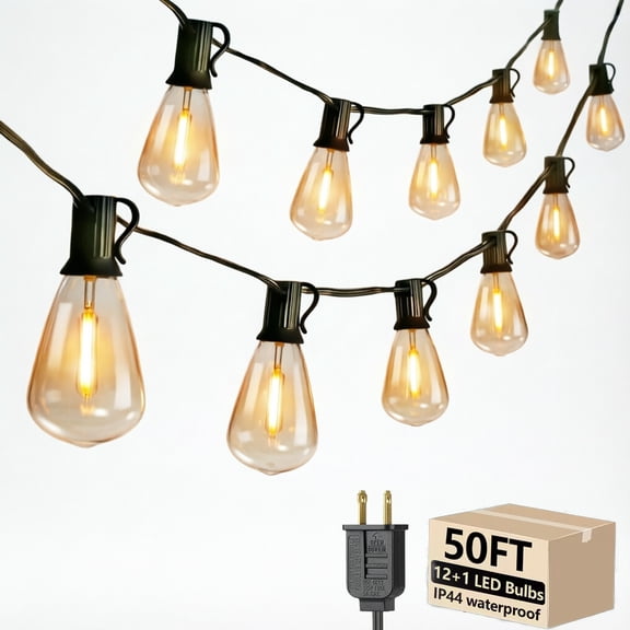 MIMIRGB Outdoor String Lights, 50FT LED Patio Lights with 25 ST38 Shatterproof Dimmable Bulbs, Weatherproof Connectable Hanging Electric Lighting for Backyard, Porch, Gazebo, Garden