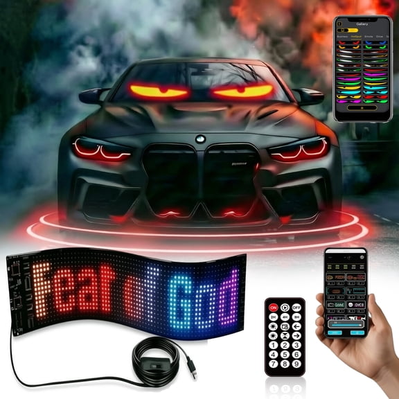 MIMIRGB Programmable Devil Eyes LED Light for Car, Motorcycle, and Golf Cart, 23" x 5" Flexible LED Panel with App and Remote Control, 5V USB Powered