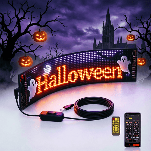 MIMIRGB Programmable Devil Eyes LED Light for Car, Motorcycle, and Golf Cart, 23" x 5" Flexible LED Panel with App and Remote Control, 5V USB Powered