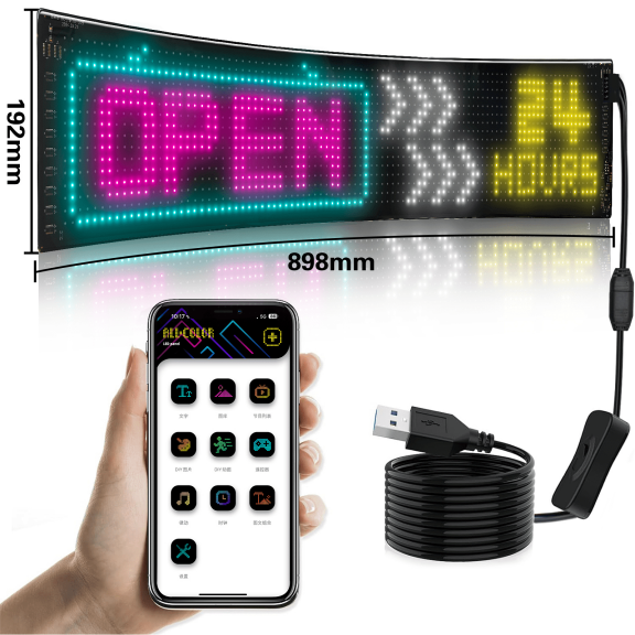 MIMIRGB RGB Flexible LED Sign Plus, 35" x 8" 1536 LEDs Programmable Matrix Panel with App Control, IP65 Waterproof Scrolling Text Light for Car Windshield, Store, Concert, and Custom Decoration