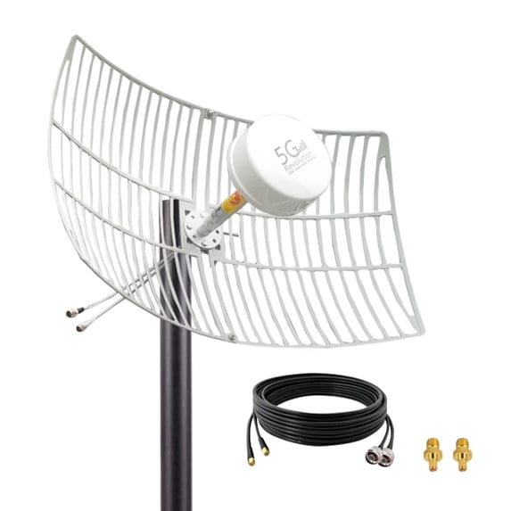 Outdoor 4G 5G LTE Directional Parabolic Grid Antenna Kit, 698-6000MHz MIMO Cellular Antenna with 2 x 15m Cables and TS9 Adapters