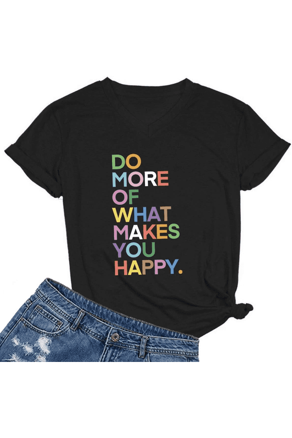 MIMOORN Womens Fun Happy Graphic Tees Summer Cute Letter Printed T-Shirts
