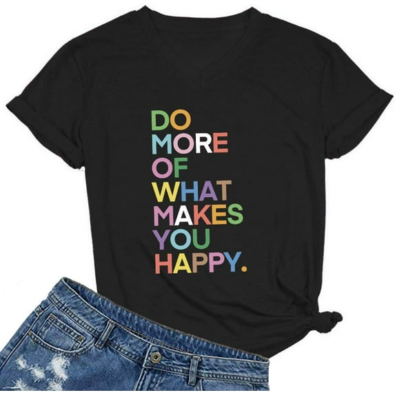 MIMOORN Womens Fun Happy Graphic Tees Summer Cute Letter Printed T-Shirts