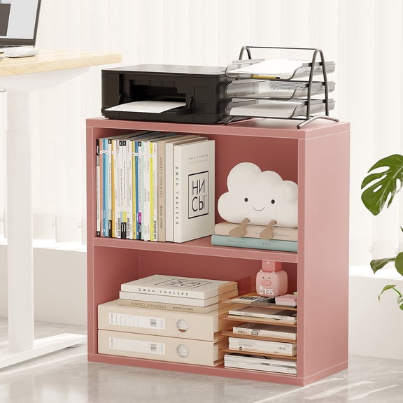 MIN EN WIN 2-Tier Bookcase, Book Shelf, Open Storage Shelf, for Living Room, Home Office, Dinning Room, Pink