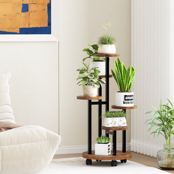 MIN EN WIN Multi-Tier Rolling Plant Stand with Wheels, Decorative Flower Display Shelf, Sturdy Vertical Plant Organizer for Adult Home, Garden & Balcony Use