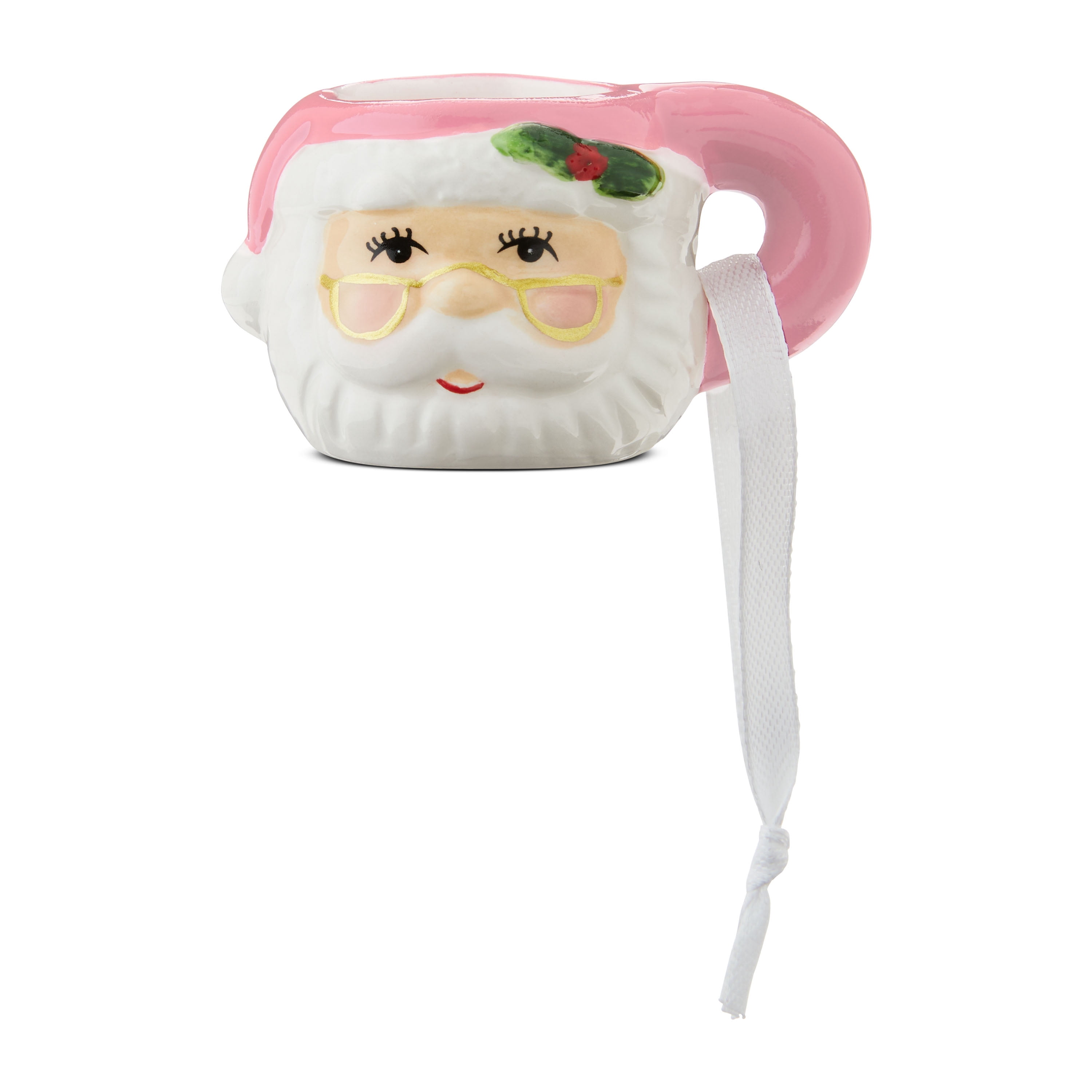 Mr. Christmas Miniature Santa Mug Hanging Ornament Decoration, Pink, 1.45"