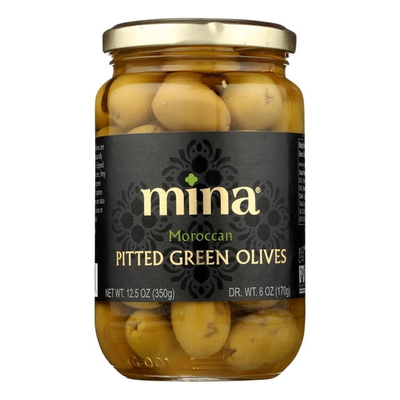 MINA - Pitted Green Olives - 12.5 Oz, Case of 6