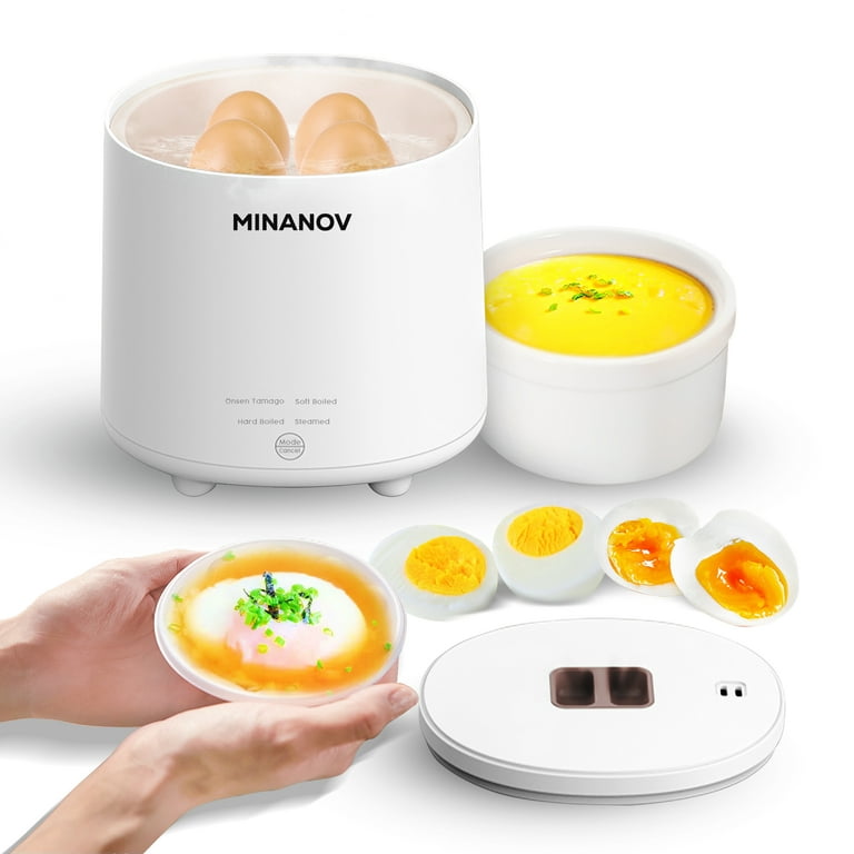 MINANOV Electric egg Cooker - 4 Egg Capacity Rapid Egg Cooker for Hard  Boiled, Soft Boiled, Steamed Egg, Onsen Tamago - Smart Cooker for Kitchen,  Dorm and Camping with Auto Power-off and