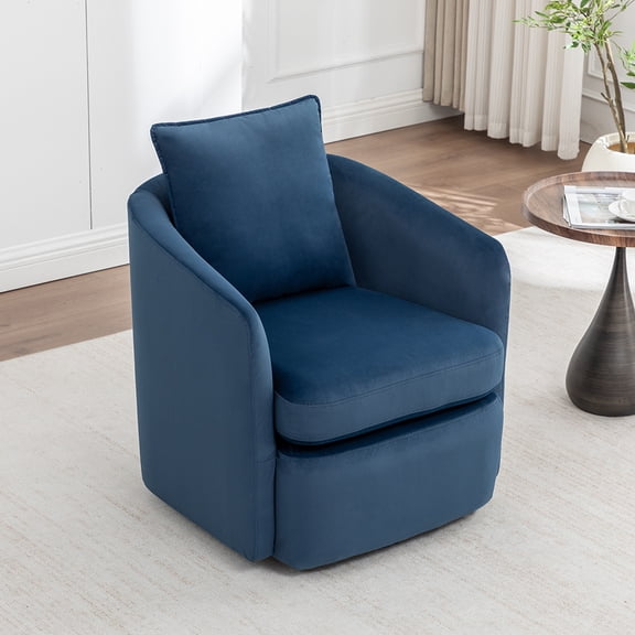 MINCETA Accent Chair, 360°Swivel Barrel Accent Chair with Pillow, Upholstered Club Arm Chair with Metal Base for Living Room, Bedroom, Fully Assembled, Blue