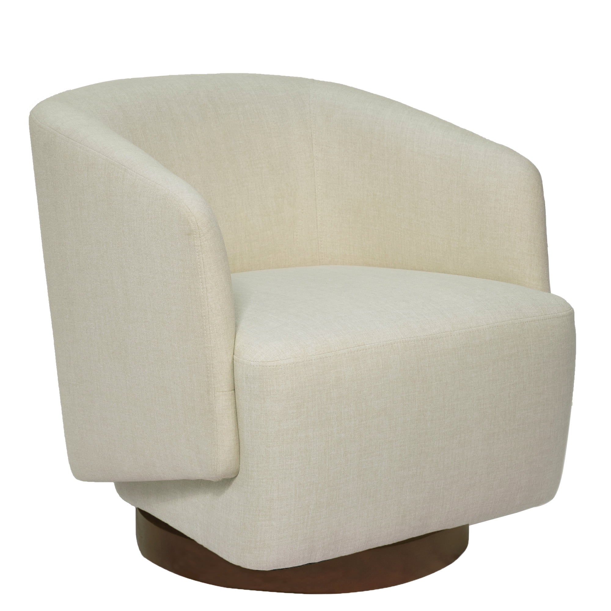 Beige Performance Fabric Swivel Barrel Chair with Wooden Base