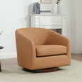thumbnail image 1 of MINCETA Accent Chairs,Oversized 360 Swivel Barrel Chairs(Seat Area:23.6"D x 24.4"W),Modern Boucle Armchair with Wood Base for Living Room and Bedroom,PU Leather in Brown, 1 of 5