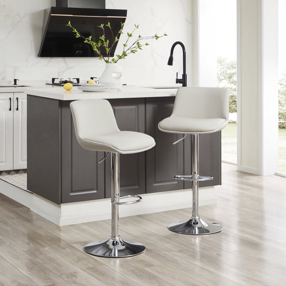 MINCETA Bar Stools,19" Seat width Modern Upholstered Swivel Stool with Back for Bar and Counter Height, Adjustable Height 24" to 34",Set of 2,Faux Leather in Khaki