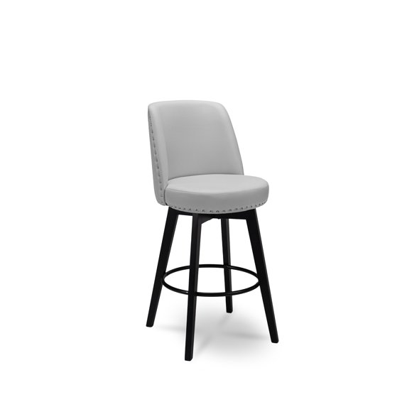 MINCETA Bar Stools,30" 360 Free Swivel High Back Full Back Upholstered Nail Head Bar Height Bar Stools,1 Piece,PU in Light Gray