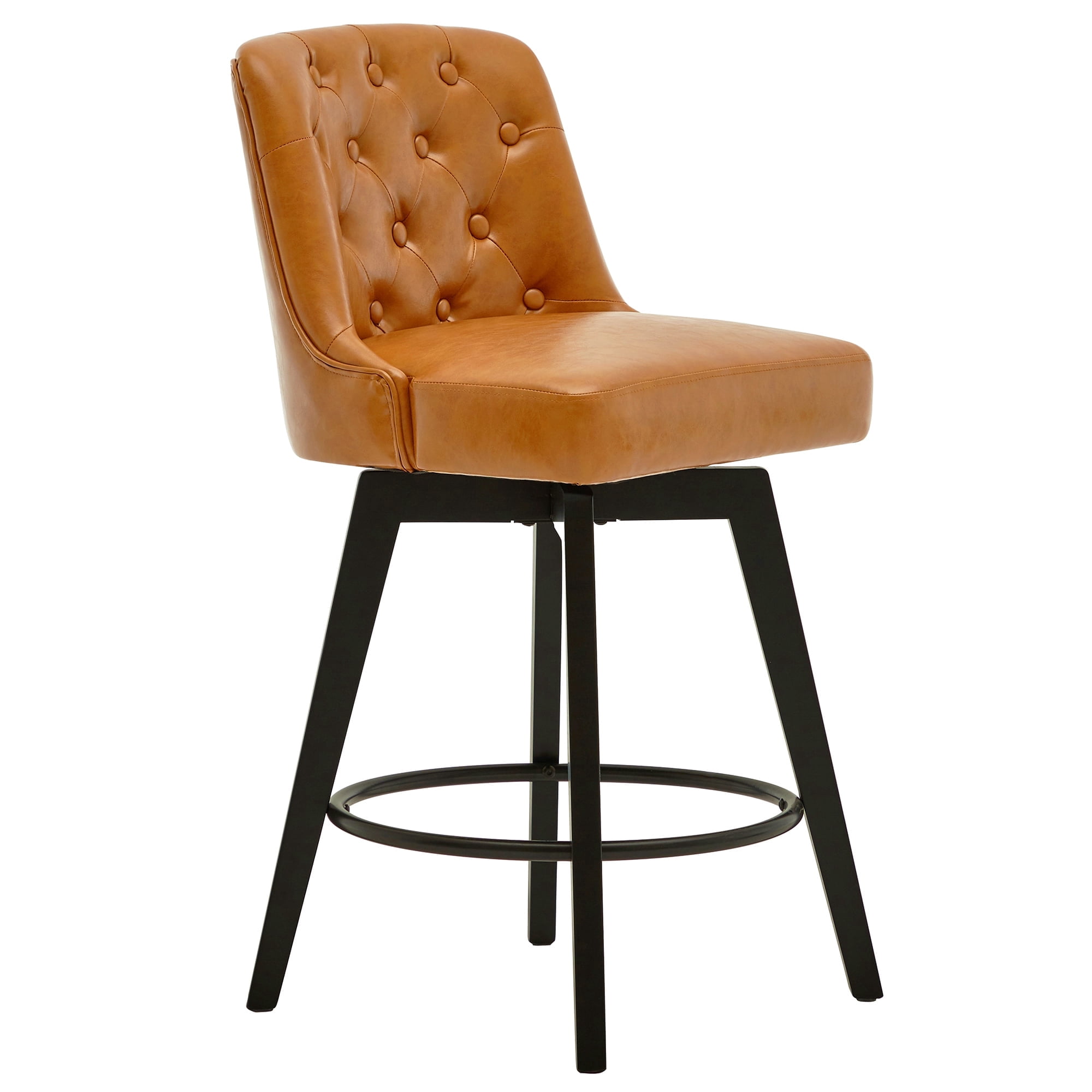 MINCETA Bar Stools,30" 360 Free Swivel Upholstered Bar Stool with Back-PU in Brown