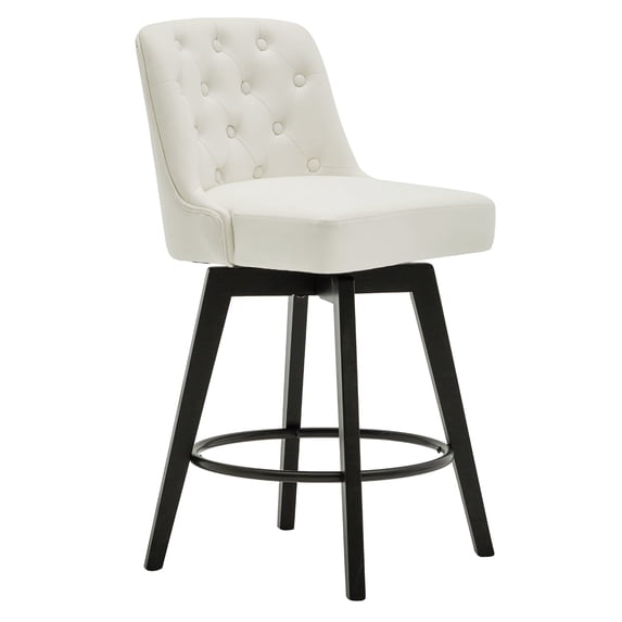 MINCETA Bar Stools,30" 360 Free Swivel Upholstered Bar Stool with Back-PU in Cream White