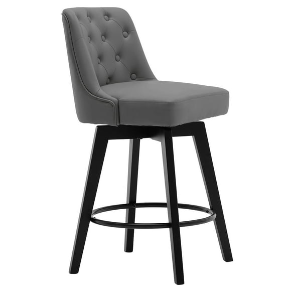MINCETA Bar Stools,30" 360 Free Swivel Upholstered Bar Stool with Back-PU in Dark Gray