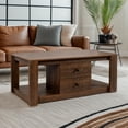 thumbnail image 1 of MINCETA Coffee Table,Modern Wooden Rectangle Coffee Tables with Storage,2 Drawer Center Table for Living Room,Walnut, 1 of 6