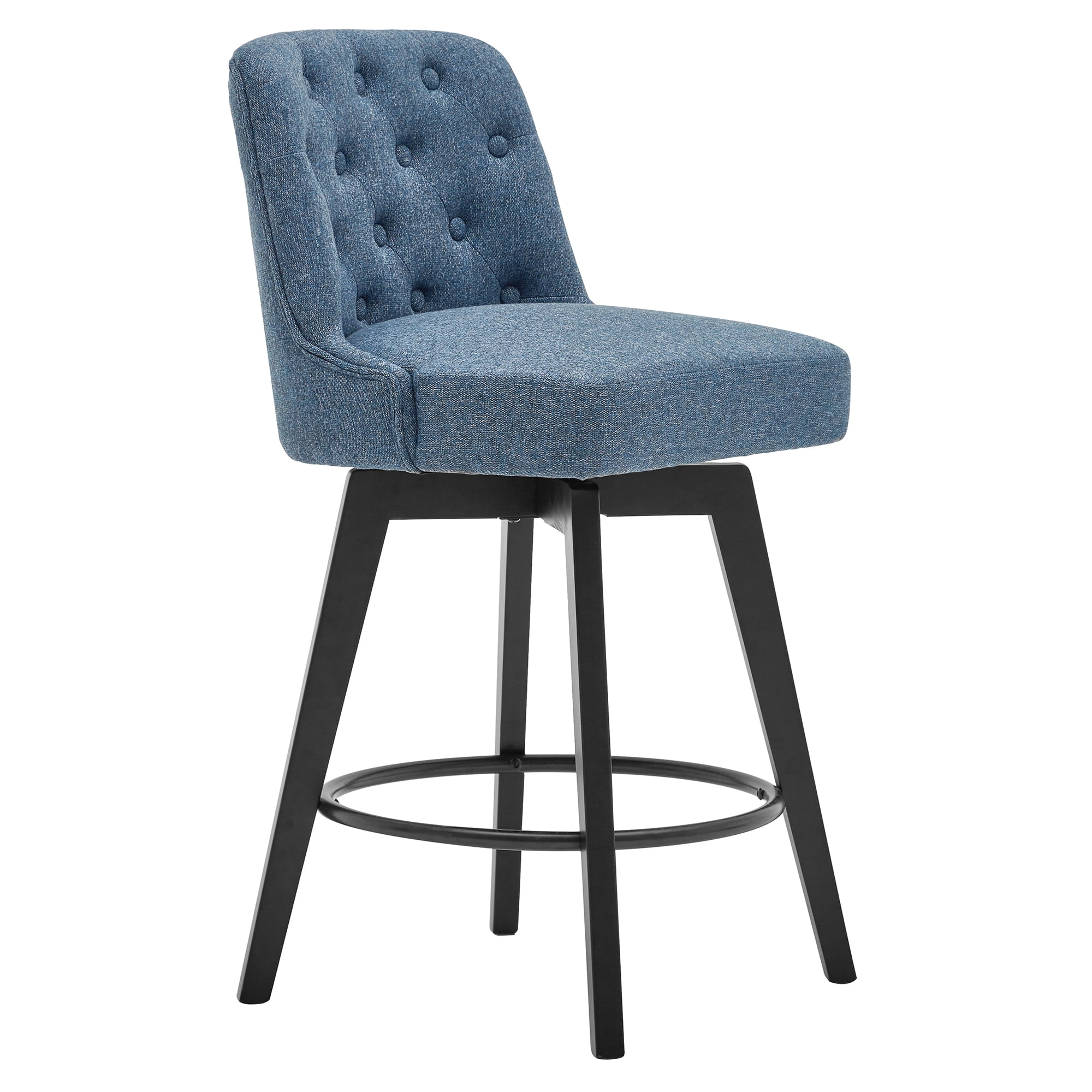 Navy Performance Fabric Swivel Counter Stool with Button-Tufted Back