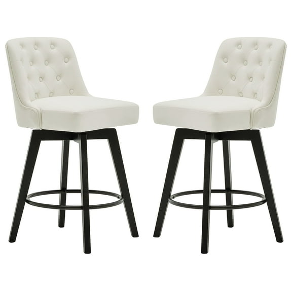 MINCETA Counter Stool,26" 360 Free Swivel Upholstered Bar Stool with Back-Set of 2-PU in Cream White