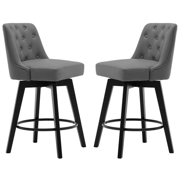 MINCETA Counter Stool,26" 360 Free Swivel Upholstered Bar Stool with Back-Set of 2-PU in Dark Gray