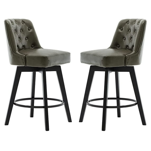 MINCETA Counter Stool,26" 360 Free Swivel Upholstered Bar Stool with Back-Set of 2-PU in Green Gray