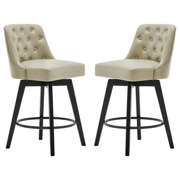 MINCETA Counter Stool,26" 360 Free Swivel Upholstered Bar Stool with Back-Set of 2-PU in Khaki