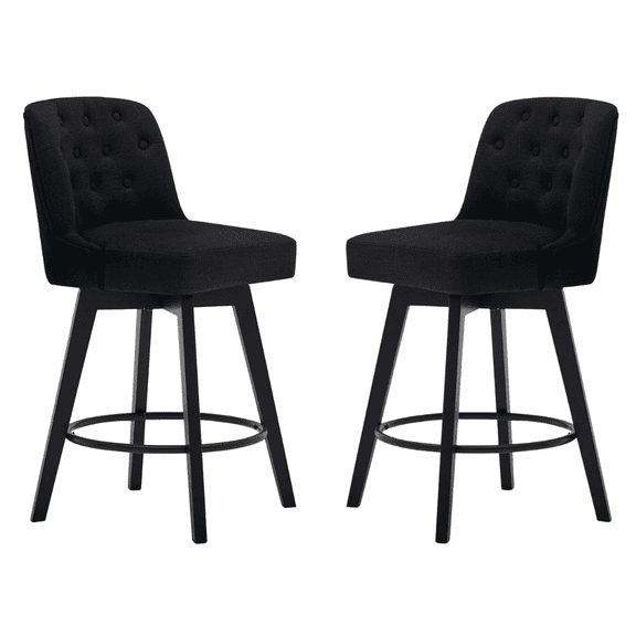 MINCETA Counter Stool,26" 360 Free Swivel Upholstered Bar Stool with Back-Set of 2-Performance Fabric in Black