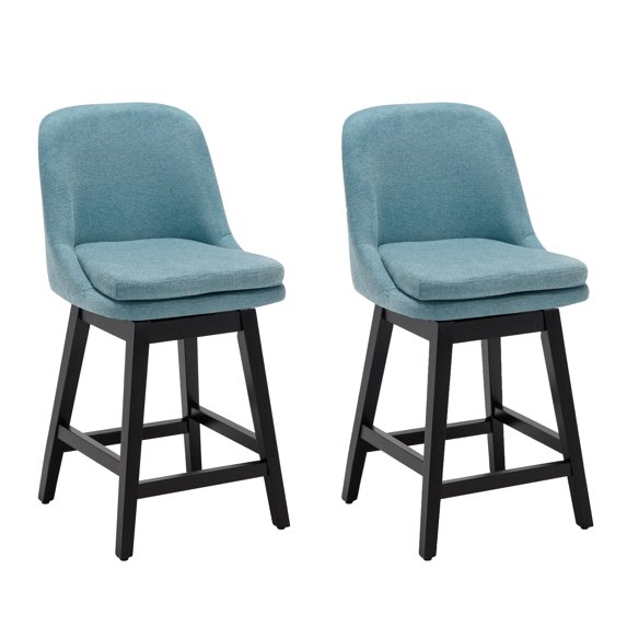 MINCETA Counter Stools,26" 360 Free Swivel Bar Stools,Modern Counter Height Bar Stools with Upholstered,Wooden Barstool for Kitchen Island and Counter Height,Set of 2,Performance Fabric in Teal