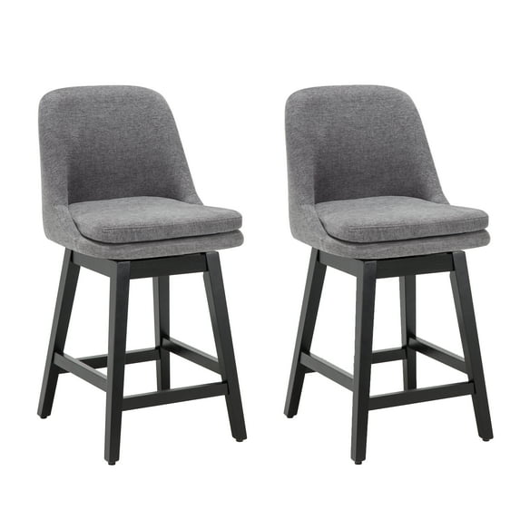 MINCETA Counter Stools,26" 360 Free Swivel Bar Stools,Modern Counter Height Bar Stools with Upholstered,Wooden Barstool for Kitchen Island and Counter Height,Set of 2,Performance Fabric in Gray