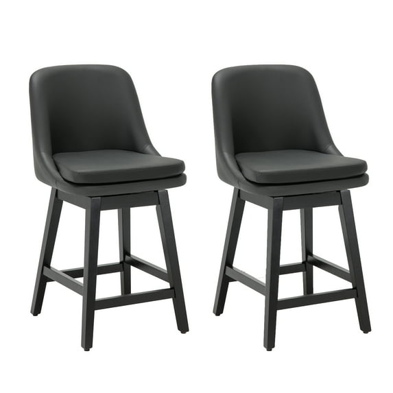 MINCETA Counter Stools,26" 360 Free Swivel Bar Stools,Modern Counter Height Bar Stools with Upholstered,Wooden Barstool for Kitchen Island and Counter Height,Set of 2,PU Leather in Dark Gray